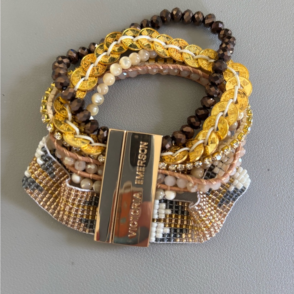 Victoria Emerson Gold and Brown Multi-Strand Bracelet